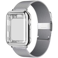 JANSIN Magnetic Loop Strap +Case compatible with apple watch 7 straps 45mm 41mm watch band 40mm 44mm