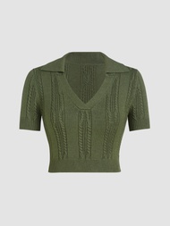 Cider Knit Polo Solid Short Sleeve Top