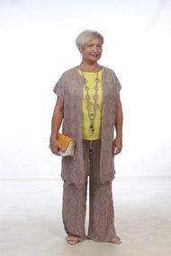 女裝手工針織背心長褲棉黏膠棕色