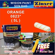 0823 * ORANGE ( 5L ) 5 Liter ZINXER EPOXY ( FREE 7" ROLLER SET ) Two Pack Epoxy Floor Paint / PAINT99