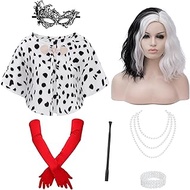 Women Cruella Deville Costume Adult Dalmation Shawl Faux Stole Scarf Halloween Costumes Fancy Dress 