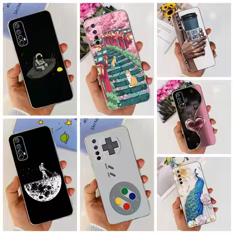 For Realme 7 RMX2155 Case Cute Cat Cartoon Astronaut TPU Soft Silicone Clear Cover For Oppo Realme 7