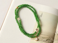 6mm天然和闐玉/和田玉 -碧玉 白玉雙面花 白玉水滴設計手串項鍊