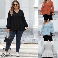F&H 3874-4 Colors L-3XL Plus Size Women V Neck Lantern Sleeve Blouse