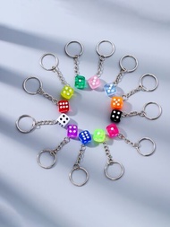 12入組男士彩色骰子鑰匙扣創意糖果色骰子吊墜,適用於袋子,送給父母的禮物
