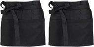 Server Aprons Plus Size W 3 Pockets - Half Waist Apron for Women Men-MD033,Black 2pcs