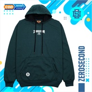 Zero.Second Sweater Hoodie Pria Autentic Logo Full warna Hijau Botol Catton Flecee Gramasi 280S Perm