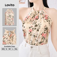 Lovito Vacation Top Drawstring Tie Back Resort Style Spring/summer Top for Women L137ED657 Lovito Va
