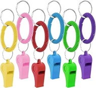 Aster 6Pcs Sport Whistle with Bracelet, Plastic Whistles for Kids Coach Whistle Keychain with Stretchable Coil in Assorted Colors for Coaches Referees Goodie Bag Fillers Birthday Party Gift