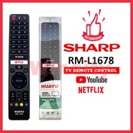 SHARP AQUOS SMART TV ANDROID TV REMOTE CONTROL REPLACEMENT with YOUTUBE NETFLIX Browser RM-L1678
