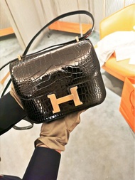 Hermes Mini Constance 19 鱷魚皮 黑色亮面玫瑰金扣 罕有 全巿場唯一