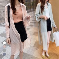 GF Long-Sleeved Shirt Korean Style Slimmer Look Cover Flesh Light Transparent Long Blouse Coat Sunsc