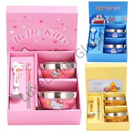 Stainless steel bowl,children's anti fall cartoon combination bowl,chopsticks and tableware set,Dora
