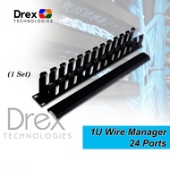 (1 set) 19inch 1U 24 Slot Rack Mount Cable Wire Management 1U with Removable Cover