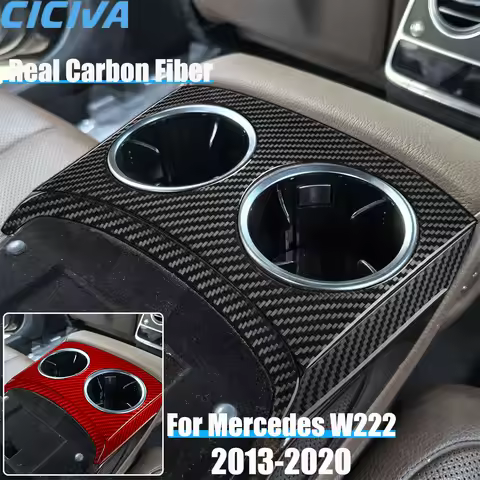 Real Carbon Fiber Car Accessories Rear Cup Holder Cover Sticker For Mercedes Benz W222 S-Class/Mayba