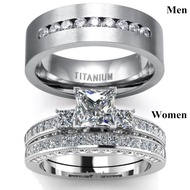 New Fashion Couple Ring Set Men's 8mm 316L Stainless Steel & Women's 1Ct Crystal Diamond 925 Sterlin