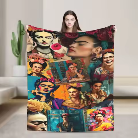 F-Frida K-Kahlo Flower Print Flannel Blanket Warm Soft Throw Blanket for Outdoor Travel Office Bedsp