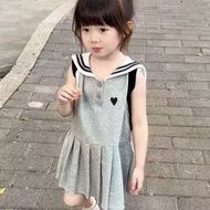 Gaun Musim Panas Baharu Untuk Kanak-kanak Perempuan Gaya Rapi Vest Kolar Kelasi Gaun Puteri Baju Per