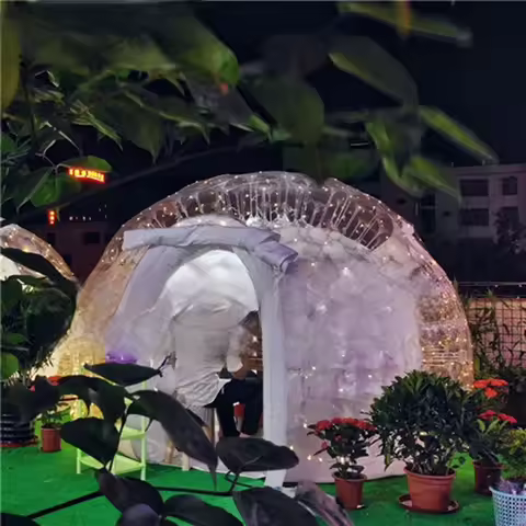 layer outdoor Custom double camping inflatable bubble house transparent lodge dome tent with single 