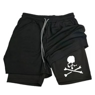 Men's double-layer 2-in-1 shorts unning and fitness shorts outdoor quick-drying and breathable fitne