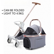 Foldable Pet Stroller Portable Pet Carrier Detachable Cat Stroller Breathable Pet Trolley  duoduogua
