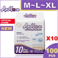 ANDLOVE Adult Diapers M/L/XL (10Packs/100Pcs) Adult Tape Diaper, Leak-Proof