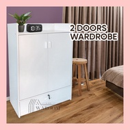 (READY STOCK) 2 Doors Wardrobe|Rak Baju Besar|With Drawers|With Lock|Steel Hooker|Big Capacity|IKEA|