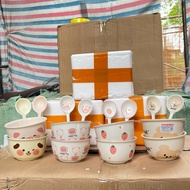 Set 2 Chén Sứ Tặng Kèm 2 Muỗng Sứ Cao Cấp Couple Heo Hồng Cute và Bò Sữa Đáng Yêu chén sứ chén ăn cơ