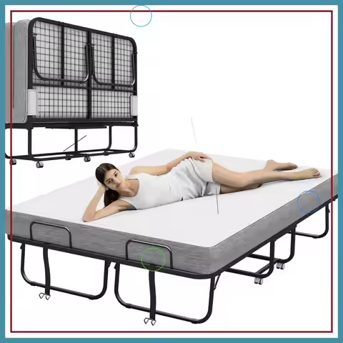 75''x54'' Full Size Folding Bed with Mattress, Guest Rollaway Bed, Easy Storage, Hospital & School U