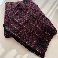 CHANEL 紅黑配色粗毛呢Logo圍巾