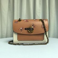 Chris 精品代購 COACH 寇馳 54939 新款中號鏈帶包 棕色小清新碎花拼色單肩斜背包側背包 美國代購