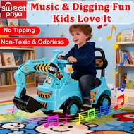 4 Wheels Ride On Excavator Push Car with Music for Kids Indoor Sliding Play and Construction Role Pl