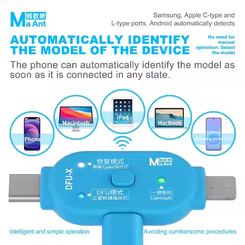 MaAnt DFU-X One-Click DFU Restore Tool Auto Detect Model No Plug-in Shutdown Phone Reboot Adapter fo