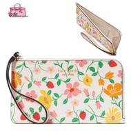 (CHAT BEFORE PURCHASE)NEW AUTHENTIC INSTOCK KATE SPADE LUCY STRAWBERRY GARDEN PRINT MEDIUM L-ZIP WRISTLET KG608