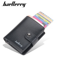 {Yuyu Bag} Baellerry ลิ้นจี่แบบผู้ชายผู้ถือบัตร RFID อัตโนมัติยืดหยุ่นหัวเข็มขัดกระเป๋าสตางค์สำหรับ2022โลหะอลูมิเนียมกล่องกรณี