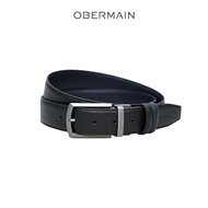 OBERMAIN Mens Belt / 35MM Pin Clip Reversible Buckle / Leather / Black Navy / OBB389L3 (A2)