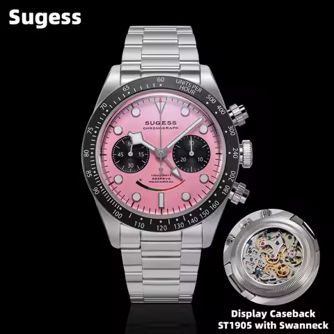Sugess Chronograph Watch for Mens ST1905 Movement Mechanical Sapphire Crystal Wristwatches Waterproo