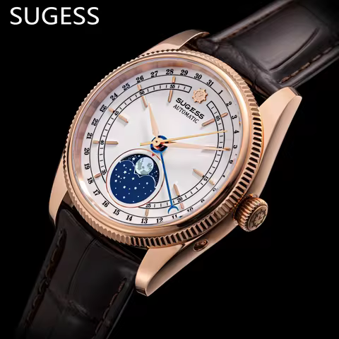 Sugess 40mm Watch of Men Moonphase Automatic ST2108 Movement Sapphire Crystal Mechanical Wristwatche