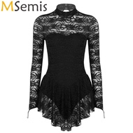 Womens Adult Floral Lace Figure Ice Skating Roller Skating Ballet Lyrical Dance Leotard Dress Gymnas