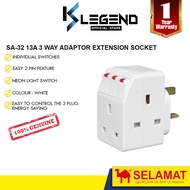 SELAMAT SA-32 13A 3 Way Adaptor Extension Socket with Switch Neon Light