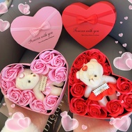 Heart Shape Gift Box for Valentine Day - Surprise for Girlfriend - Soap Rose Flower Little Bear Doll