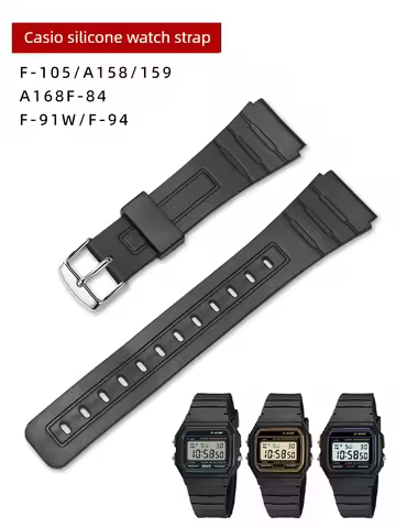 Black Silicone Watch Strap for Casio Electronic Watch F-84/F-94/F-105/91W MQ-24 Accessories