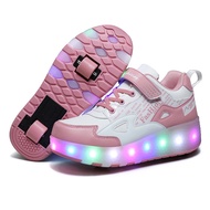 Double-wheeled Heelys Children's Luminous Roller Shoes Boys /Girls Skating Shoes with Lights Wheel S
