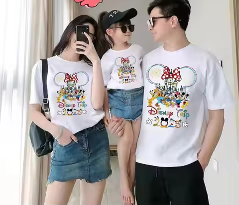 Potdemiel Children's and Adult Women STUDIO Disney Mickey and Family Trip Print T-shirt Dad and Mom 