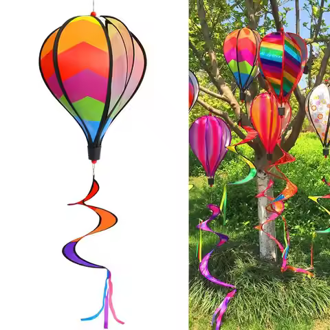 Hot Air Balloon Wind Spinners Rainbow Sequin Rotating Balloon Spinner Rainbow Balloon Pinwheel for H