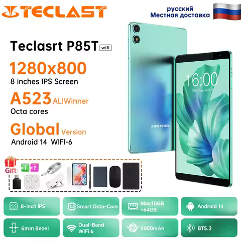 Teclast P85T Android 14 Tablet 8 Inch IPS 4+6GB RAM 64GB ROM A523 8-core Widevine L1 Wi-fi 6 Type-C 