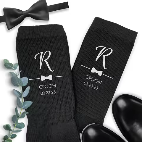 Personalized Wedding Bestman Groom to be Socks Custom Groom's Party Men's Initial Socks Engagement P