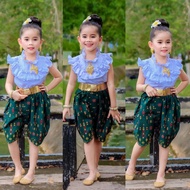 ชุดไทยเสื้อแขนตุ๊กตา ชุดไทยโจงกระเบน ชุดไทยเด็กผู้หญิง ชุดไทยเด็ก เครื่องประดับขายแยก