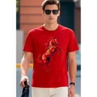 MERAH Premium Men's T-shirt with Super Red Chinese New Year Fire Horse Motif 3D Animation Men's T-sh