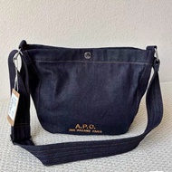 Apc logo embroidery navy denim bag